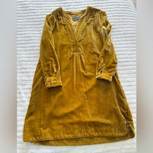 Anthropologie Velvet Long-Sleeve Dress in Golden Mustard Yellow- Small
